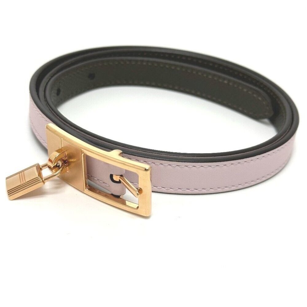 HERMES Cadena Lucky 15 PM reversible belt Vo Swift / Epsom pink/khaki